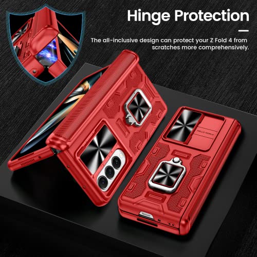 VEGO for Samsung Z Fold 4 Case with Belt Clip Holster and Kickstand - color: A-Red, size: Galaxy Z Fold 4