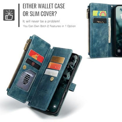 Compatible with iPhone 17 Wallet Case with Card Holder Kickstand Magnetic Zipper Pocket Lanyard Strap Wristlet,Leather Flip Case Wallet for iPhone 17 6.3 Inch (Blue) - color: Blue, size: iPhone 17 6.3 Inch
