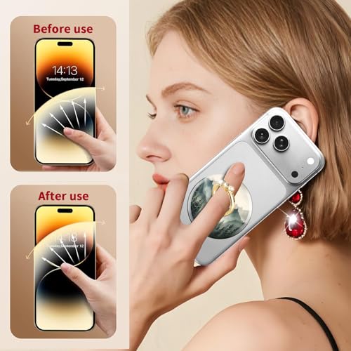 Magnetic Phone Ring Holder Compatible with MagSafe, Cute Phone Grip Stand with 360° Rotation Gold Glitter Finger Ring Kickstand Accessories for Most Phones Green Cute Mountain