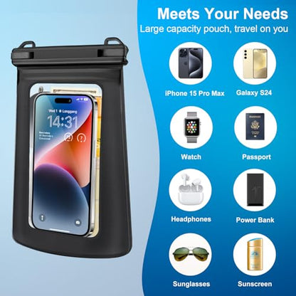 Waterproof Phone Pouch for Phone, Floating Large Capacity Dry Bag Stores Sunscreen, Sunglasses, Waterproof Bag for Beach, Swimming, Kayaking for iPhone 16 15 14 11 Pro Max & Galaxy S24 S21