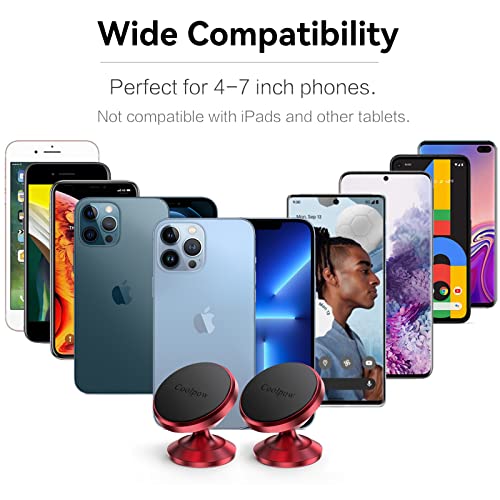 【2-Pack】Magnetic Phone Holder for Car Dash Strong Magnetic Car Phone Mount - color: Red