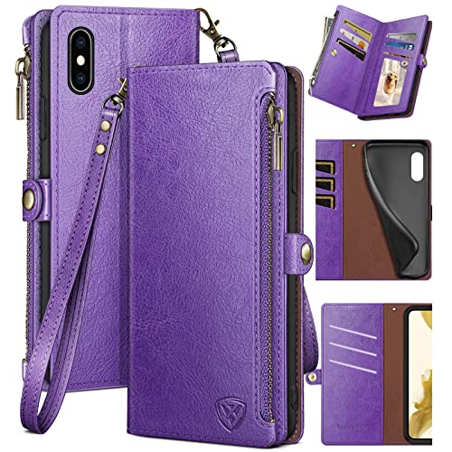 XcaseBar for iPhone Xs Max 6.5" Wallet case with Zipper Credit Card Holder【RFID Blocking】, Flip Folio Book PU Leather Phone case Shockproof Cover Women Men for Apple XS Max 6.5" case Purple - color: Purple