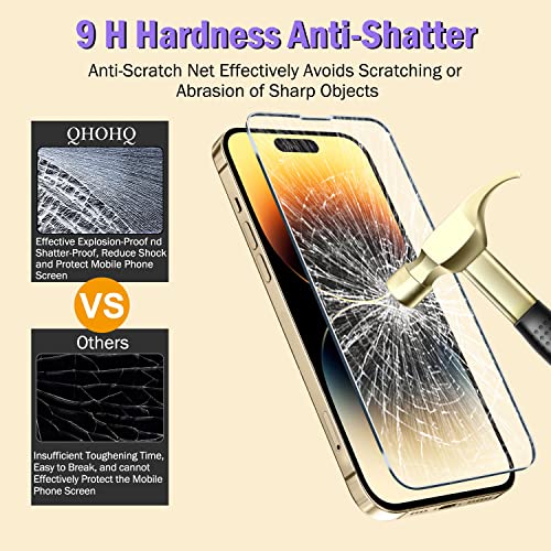 QHOHQ 3 Pack Screen Protector for iPhone 14 Pro 6.1 Inch with 3 Pack Tempered Glass Camera Lens Protector, Ultra HD, 9H Hardness, Scratch Resistant, Case Friendly - size: iPhone 14 Pro 6.1 Inch