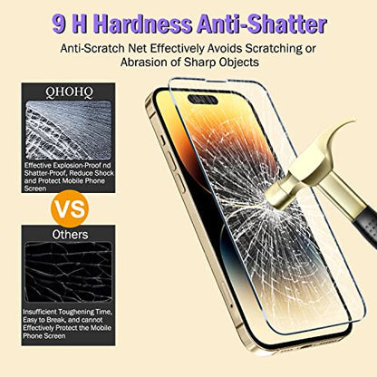 QHOHQ 3 Pack Screen Protector for iPhone 14 Pro 6.1 Inch with 3 Pack Tempered Glass Camera Lens Protector, Ultra HD, 9H Hardness, Scratch Resistant, Case Friendly - size: iPhone 14 Pro 6.1 Inch