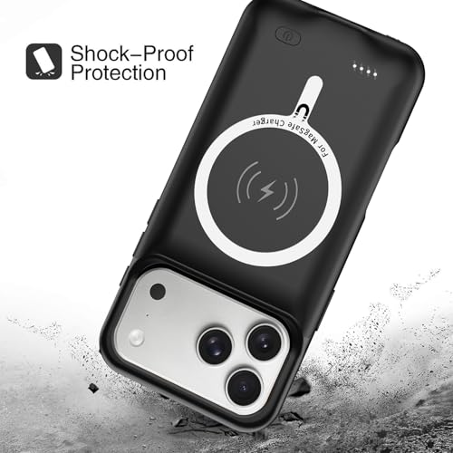 Battery Case for iPhone 17 Pro Max, Upgraded 12000mAh Pack Rechargeable Charger Case with Wireless Charging Compatible for iPhone 17 Pro Max (6.9 inch) External Battery Charging Cover (Black) - size: iPhone 17 Pro Max-Black