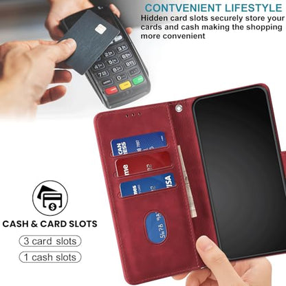 Case Wallet for Motorola Moto G Power 2025/ G Power 2026, Red | RFID Blocking, 3 Card Holder Stand, Shockproof TPU Shell, PU Leather Magnetic Closure, 6.8-inch - color: Red