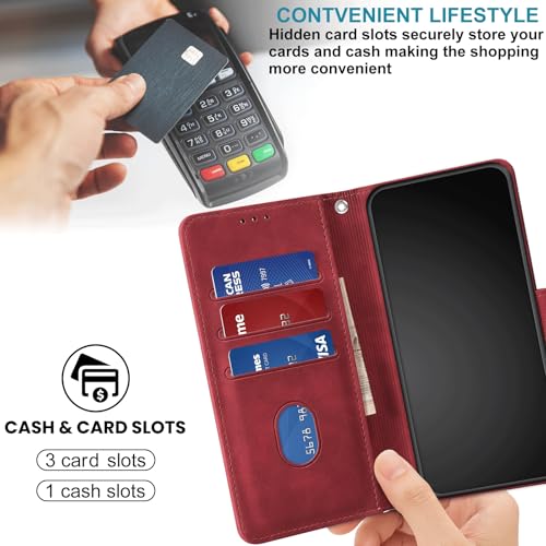 Case Wallet for Motorola Moto G Power 5G 2024, Red | RFID Blocking, 3 Card Holder Stand, Shockproof TPU Shell, PU Leather Magnetic Closure, 6.7-inch - color: Red