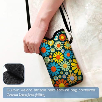 Neoprene Cell Phone Pouch 7.5 X 4.3 in Cloth Mobile Protection Case Bag with Crossbody Strap Neck Lanyard Cell Phone Case Hippie Flower Printed Pattern - color: Hippie Flower Printed Pattern