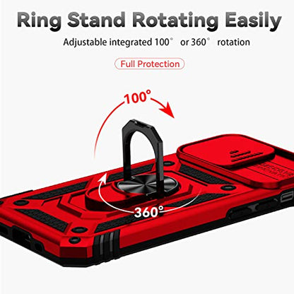 for iPhone 13 Case with Camera Lens Cover HD Screen Protector, Dual Layer [15 FT Military Grade Drop Protection] Magnetic Ring Holder Kickstand Protective Phone Case for iPhone 13 6.1 inch (Red) - color: Red with camera cover Military-Grade 2nd gen