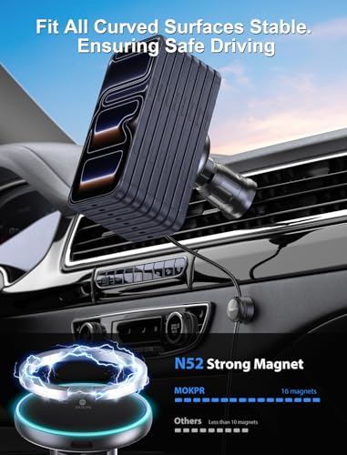 for iPhone Magsafe Car Mount Charger Vent-LED Wireless Car Charger - color: Glossy Black