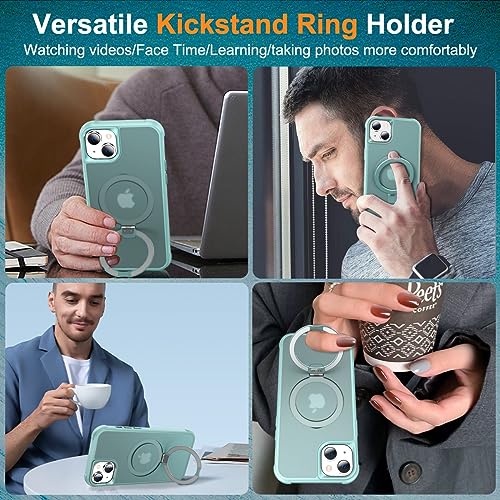 CHAOFEnG Magnetic Compatible with iPhone 13 Case with Stand [Military Grade Drop Tested][Compatible with Magnet] Ring Translucent Slim Hard Back Soft Edge, Teal Green - color: Teal Green, size: iPhone 13