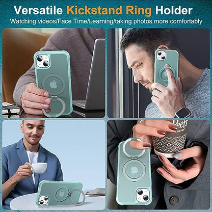 CHAOFEnG Magnetic Compatible with iPhone 13 Case with Stand [Military Grade Drop Tested][Compatible with Magnet] Ring Translucent Slim Hard Back Soft Edge, Teal Green - color: Teal Green, size: iPhone 13