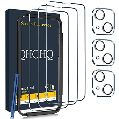QHOHQ 3 Pack Screen Protector for iPhone 14 / iPhone 13 [6.1 Inch] with 3 Pack Tempered Glass Camera Lens Protector, Ultra HD, 9H Hardness,Case Friendly - size: iPhone 13 6.1 Inch / iPhone 14 6.1 Inch