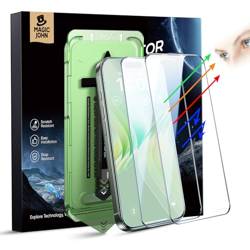 MAGIC JOHN 2 PACK for iPhone 16 Pro Max (6.9") Eye Protection Screen Protector, HD Clear, Auto Dust-Elimination, 9H Tempered Glass & Scratch Resistance, Full Edge Coverage - size: iPhone 16 Pro max
