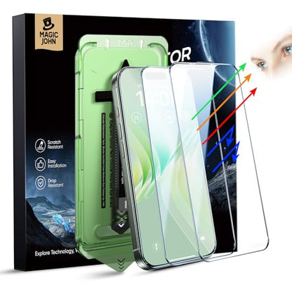 MAGIC JOHN 2 PACK for iPhone 16 Pro Max (6.9") Eye Protection Screen Protector, HD Clear, Auto Dust-Elimination, 9H Tempered Glass & Scratch Resistance, Full Edge Coverage - size: iPhone 16 Pro max