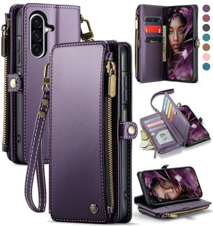 Defencase for Samsung Galaxy A36 5G Wallet Case with Card Holder, Purple | RFID Blocking, Zipper Pocket, Durable PU Leather, Wrist Strap, Fashion Snap Flip Phone Cases Cover with Stand for Women Men - color: Aesthetic Purple