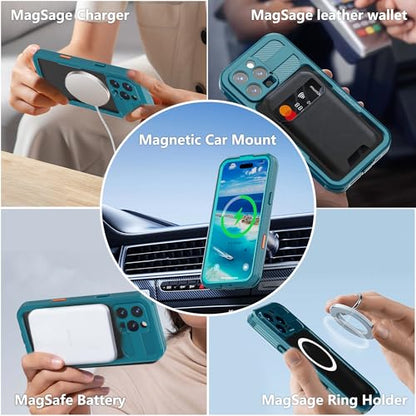 Waterproof Phone Case for iPhone 16 Pro Max 6.9 inch Magnetic - color: Cyan-Teal, size: iPhone 16 Pro Max 6.9 inch