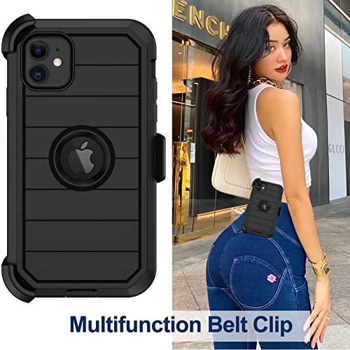 for iPhone 11 Case with Belt Clip Holster, 2 x Screen Protector, [Military Grade] Heavy Duty Full Body Shockproof Dust-Proof Drop Proof Rugged Protective Cover for Apple iPhone 11 (Black B) - color: Black B