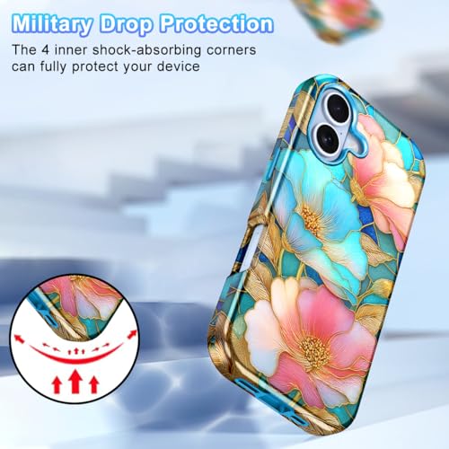 Btscase Compatible with iPhone 17 Case 6.3 Inch 2025,Marble Pattern 3 in 1 Heavy Duty Shockproof Full Body Rugged Hard PC+Soft Silicone Drop Protective Women Girl Phone Cases, Pink Cyan - color: Pink Cyan, size: iPhone 17