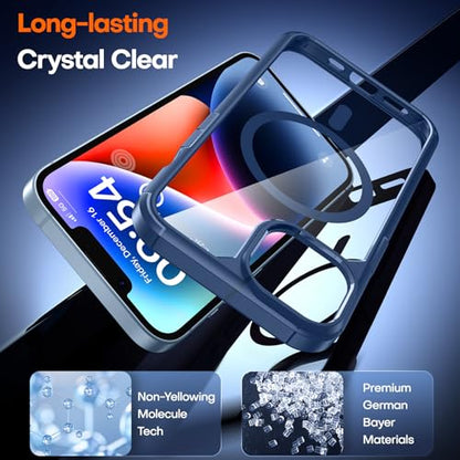 TAURI for iPhone 14 Case, Compatible with MagSafe, Blue | with Screen Protector, Not-Yellowing Military-Grade Protection, Shockproof Slim Magnetic Case for iPhone 14 - color: B-Magnetic Blue