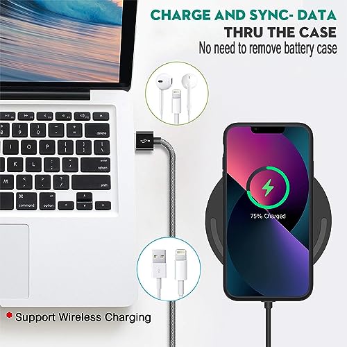 Wireless Charging Case for iPhone 13, 10000mAh High Capacity Portable Rechargeable Protective Battery Case Wireless Charging Compatible with iPhone 13 (6.1 inch) Extended Battery Charger Case (Black) - size: iPhone 13