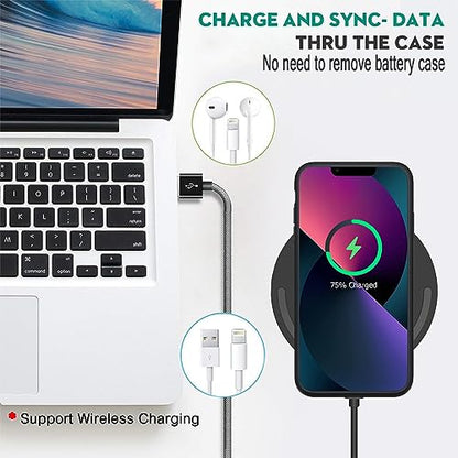 Wireless Charging Case for iPhone 13, 10000mAh High Capacity Portable Rechargeable Protective Battery Case Wireless Charging Compatible with iPhone 13 (6.1 inch) Extended Battery Charger Case (Black) - size: iPhone 13