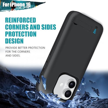[Upgraded Battery Case for iPhone 16, 5000mAh Rechargeable Extended Battery Charging Charger Case, Add 100% Extra Juice (6.1 Inches) Black