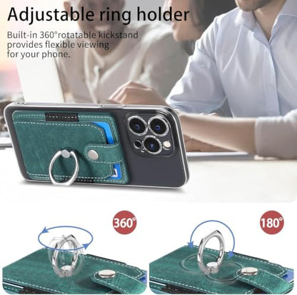 Card Holder for Phone Case, Ring Stand Stick on Phone Wallet，Green - color: Green