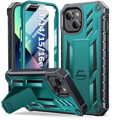 SOiOS for iPhone 13/14/15 Phone Case with Built-in Screen Protector Green | with Kickstand, 20FT Military-Grade Drop Shockproof Protection, Durable Matte Textured, Rugged Heavy Duty iPhone 16e Cover - color: Green