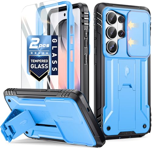 Poetic Revolution Case for Samsung Galaxy S26 Ultra, [Slide Camera Cover], [20FT Mil-Grade Drop Tested], Full-Body Military Grade Rugged Dual-Layer Shockproof Cover with Kickstand, Light Blue - color: Light Blue, size: Galaxy S26 Ultra