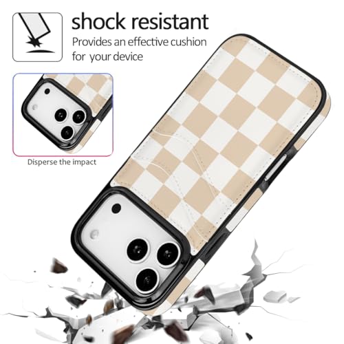 for iPhone 17 Pro Wallet Phone Case with Card Holder (Checkerboard) | Cute Card Holder Slots PU Leather Protective Wallet Case - color: Checkerboard, size: iPhone 17 Pro 6.3 inch