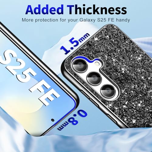 S25 FE Glitter Case for Samsung Galaxy S25 FE 5G Phone Case for Women Girls, Slim Ultra Thin Matte Back Shockproof Protective Cover for Samsung S25 FE 5G, Crystal Bling Case, 2025 (Black) - color: Black