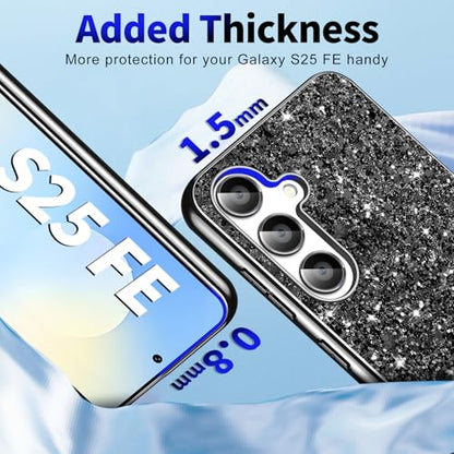 S25 FE Glitter Case for Samsung Galaxy S25 FE 5G Phone Case for Women Girls, Slim Ultra Thin Matte Back Shockproof Protective Cover for Samsung S25 FE 5G, Crystal Bling Case, 2025 (Black) - color: Black