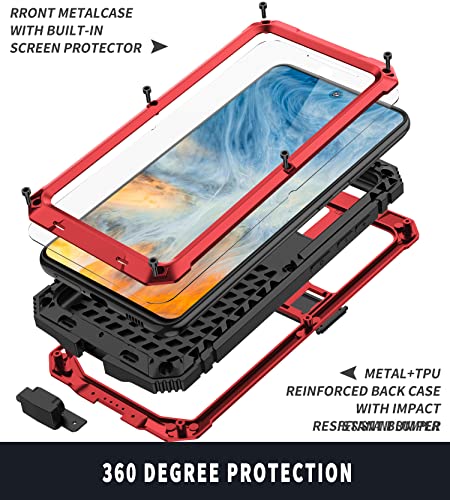 Simicoo for Samsung Galaxy S25 FE Metal Military Heavy Duty Case, Metallic Bumper Shockproof Dustproof Rugged Tough with Stand Screen Protector Camera Control Full Body Drop Protective Cover (Red) - color: Red