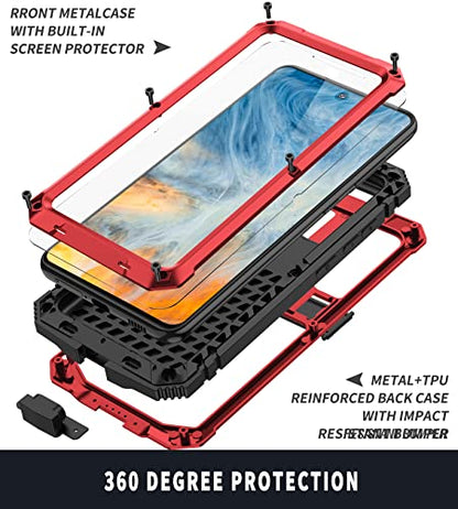 Simicoo for Samsung Galaxy S25 FE Metal Military Heavy Duty Case, Metallic Bumper Shockproof Dustproof Rugged Tough with Stand Screen Protector Camera Control Full Body Drop Protective Cover (Red) - color: Red