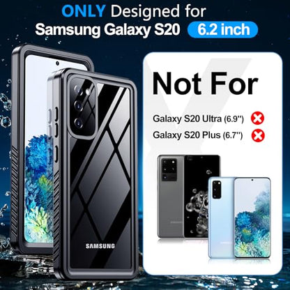 xiwxi for Samsung Galaxy S20 Case Waterproof,[IPX8 Underwater Case][Full Body Shockproof & Military Dropproof] Clear Sound Quality Built-in Screen Protector for Samsung S20 6.1 inch-Black - size: For Samsung S20-6.1"
