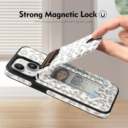 SkyEagle Compatible with MagSafe iPhone 13 Wallet Case,Leopard-White - color: Leopard-White, size: iPhone 13 - 6.1"