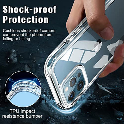 5 in 1 Clear Case for iPhone 12 Pro 6.1", with 2-Pack Screen Protector and Camera Lens Protector, Non-Yellowing Shockproof Bumper Phone Cover, Full Coverage Tempered Glass Film - size: FOR iPhone 12 Pro