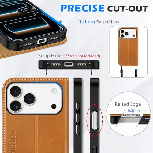 SHIELDON Real Leather Wallet Case for iPhone 17 Pro Max, Retro Light Brown | Magnetic Closure, RFID Blocking, Credit Card Slot, Kickstand, Flip Book Design, Shockproof Phone Cover - color: Retro Light Brown