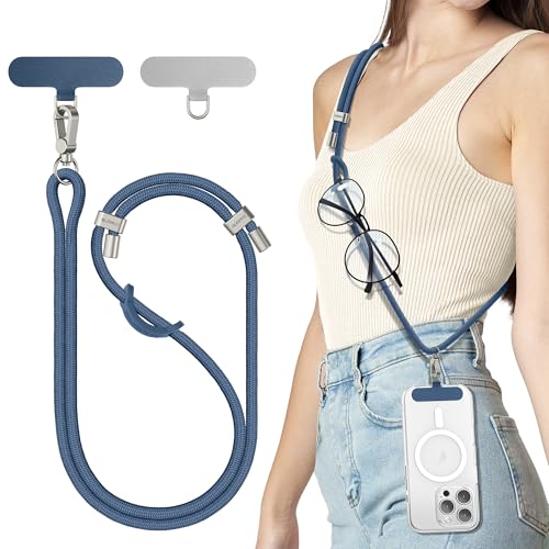 SURPHY Phone Lanyard Crossbody, Phone Strap Crossbody with 2 Tether Tabs - color: Denim Blue