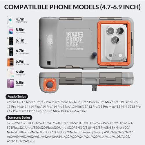 2026 Underwater Snorkeling Diving Phone Case for Phone 17/16/15/14/13/12Pro Max/Galaxy S26/S25/S24/S23.(50ft/15m) Professional Scuba Dive Waterproof Case Underwater Photo Video（Gray） - color: Gray