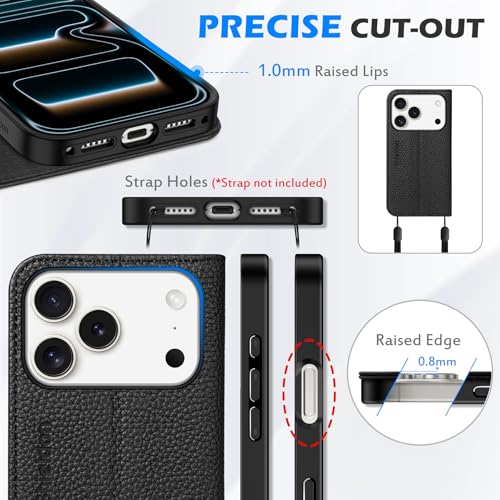 SHIELDON Genuine Leather Case Wallet for iPhone 17 Pro 6.3", Pebbled Black | Magnetic Closure, RFID Blocking, Credit Card Slot, Viewing Stand, Foldable Design, Shockproof TPU Phone Cover - color: Pebbled Black
