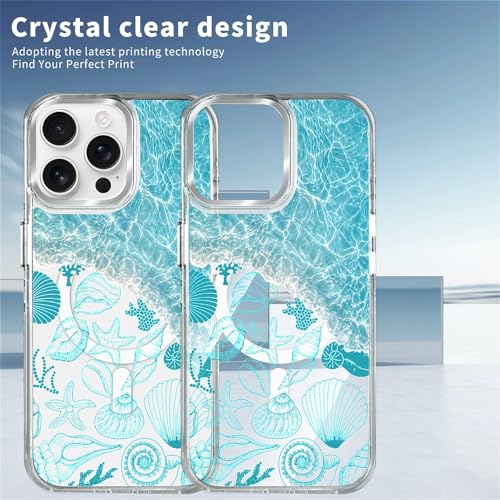 VisEnt Clear Case for iPhone 14 Pro, Magnetic Phone Case, Transparent Slim Cover, Military Grade Protection, Shockproof, Anti-Yellowing, Scratch Resistant, Ocean Wave Shell - color: Ocean Wave Shell, size: Iphone 14 Pro