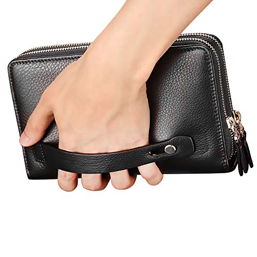 Mens Wallet Long Purse Leather Clutch Large Business Handbag Phone Card Holder Case Gift for Men Father Son Husband Boyfriend - color: Black