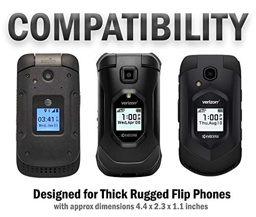 Nakedcellphone Case for Kyocera Flip Phone - Black Vegan Leather Pouch | Magnetic Closure, Strong Metal Clip, Secure Belt Slot Harness, Fits DuraXV Extreme E4810, DuraXV LTE E4610, DuraXE Epic E4830