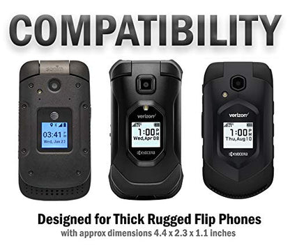 Nakedcellphone Case for Kyocera Flip Phone - Black Vegan Leather Pouch | Magnetic Closure, Strong Metal Clip, Secure Belt Slot Harness, Fits DuraXV Extreme E4810, DuraXV LTE E4610, DuraXE Epic E4830
