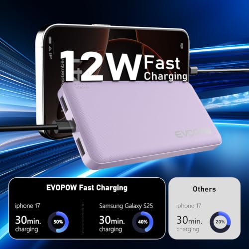 Portable Charger, 10000mAh Power Bank, Travel Battery Pack - color: Purple