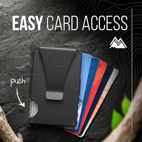 Mountain Voyage Minimalist Wallet for Men - Slim RFID Wallet, Scratch Resistant, Credit Card Holder & Money Clip, Easily Removable Money & Cards (Black Titanium) - color: Black Titanium