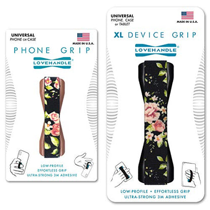 LoveHandle Duo Grip for Smartphone and Tablet - Vintage Rose Design Elastic Strap Original Grip with Rose Base + XL Grip with Black Base