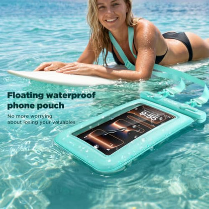 CACOE Floatable Waterproof Phone Pouch 2 Pack Up to 9.0", Pink+Green | Floatable, IPX8 Waterproof Phone Case,Adjustable Lanyard,Dry Bags for Beach/Cruise/Travel/Camping/Kayak/Vacation Essentials - color: Pink+Green#1, size: Up to 9.0"-Floatable